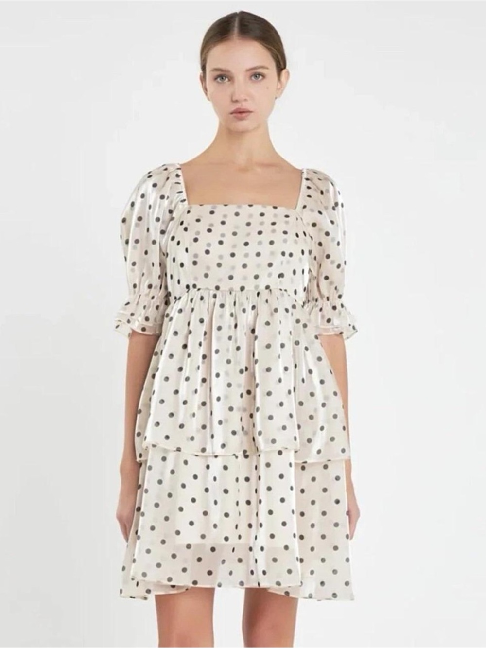 English Factory Cream Dress with Black Polka Dots